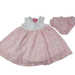 Isaac Mizrahi Dress Baby Girls Size 3-6M Months Pink Swans Print With Bloomers